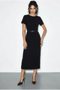 Bianco Lucci Women's Belted Crew Neck Pencil Dress 0573 - Image 2