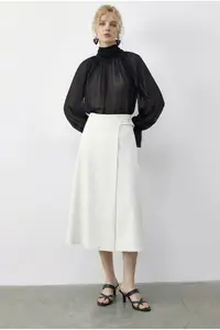 Bianco Lucci Women's High Collar Cape Cut Princess Sleeve Chiffon Blouse 0899