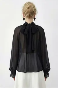 Bianco Lucci Women's High Collar Cape Cut Princess Sleeve Chiffon Blouse 0899 - Image 5