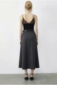Bianco Lucci Women's Pleat Detailed Belted Slit Midi Skirt 7224 - Image 4