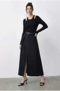 Bianco Lucci Women's Pleat Detailed Belted Slit Midi Skirt 7224 - Image 2