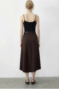 Bianco Lucci Women's Pleat Detailed Belted Slit Midi Skirt 7224 - Image 4