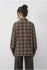 Bianco Lucci Women's Plaid Patterned Relaxed 100% Cotton Shirt 34519 - Image 4