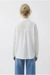 Bianco Lucci Women's Casual Striped Shirt with Gathering Detail on the Front 191 - Image 4