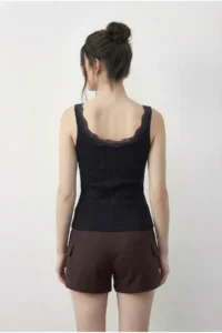 Bianco Lucci Women's Cotton Slim Fit U-Neck Lace Undershirt 1053 - Image 4