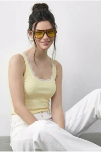 Bianco Lucci Women's Cotton Slim Fit U-Neck Lace Undershirt 1053 - Image 3
