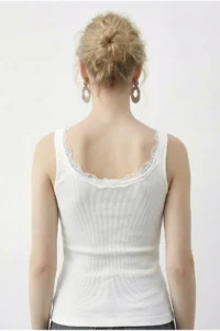 Bianco Lucci Women's Cotton Slim Fit U-Neck Lace Undershirt 1053 - Image 4