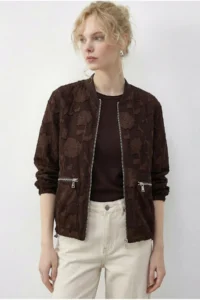 Bianco Lucci Women's Zippered Chiffon Printed Oversize Jacket 2913 - Image 2