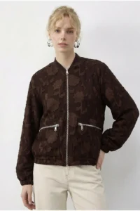 Bianco Lucci Women's Zippered Chiffon Printed Oversize Jacket 2913 - Image 3