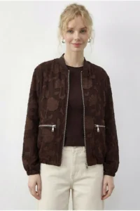 Bianco Lucci Women's Zippered Chiffon Printed Oversize Jacket 2913 - Image 4