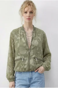 Bianco Lucci Women's Zippered Chiffon Printed Oversize Jacket 2913 - Image 2