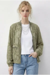 Bianco Lucci Women's Zippered Chiffon Printed Oversize Jacket 2913 - Image 3