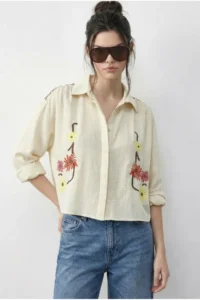 Bianco Lucci Women's Embroidered Relaxed Muslin Shirt 71739 - Image 2