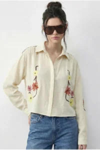 Bianco Lucci Women's Embroidered Relaxed Muslin Shirt 71739 - Image 4