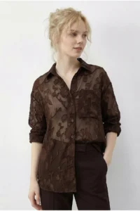 Bianco Lucci Women's Embossed Rose Patterned Transparent Chiffon Shirt 354 - Image 3