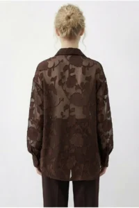 Bianco Lucci Women's Embossed Rose Patterned Transparent Chiffon Shirt 354 - Image 4