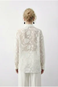 Bianco Lucci Women's Embossed Rose Patterned Transparent Chiffon Shirt 354 - Image 5