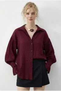 Bianco Lucci Women's Ruffle Cuff Detailed Oversize Shirt 533 - Image 3