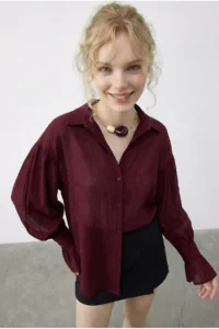 Bianco Lucci Women's Ruffle Cuff Detailed Oversize Shirt 533 - Image 4