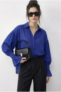 Bianco Lucci Women's Ruffle Cuff Detailed Oversize Shirt 533