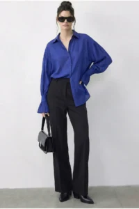 Bianco Lucci Women's Ruffle Cuff Detailed Oversize Shirt 533 - Image 4