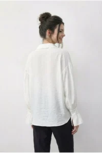 Bianco Lucci Women's Ruffle Cuff Detailed Oversize Shirt 533 - Image 5