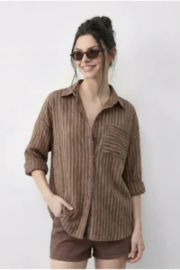 Bianco Lucci Women's Back Tie Detailed Self-Striped Shirt 0004 - Image 2
