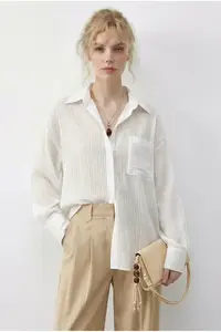 Bianco Lucci Women's Back Tie Detailed Self-Striped Shirt 0004 - Image 2