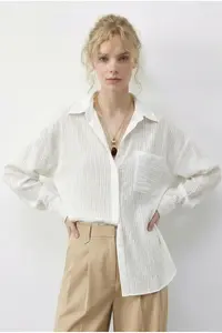 Bianco Lucci Women's Back Tie Detailed Self-Striped Shirt 0004 - Image 4