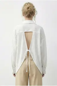 Bianco Lucci Women's Back Tie Detailed Self-Striped Shirt 0004 - Image 5