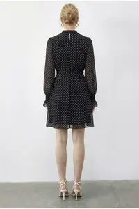 Bianco Lucci Women's Polka Dot Glittered Sleeve Detailed Belted Lined Mini Dress 0986 - Image 4