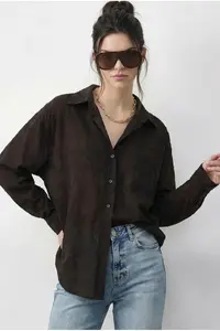Bianco Lucci Women's Self-Textured Patterned Cotton Shirt 8114