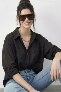 Bianco Lucci Women's Self-Textured Patterned Cotton Shirt 8114 - Image 4