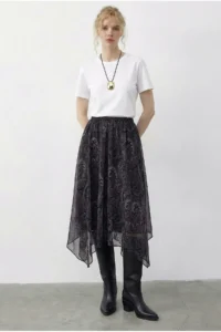 Bianco Lucci Women's Ethnic Patterned Asymmetric Cut Lined Skirt - Image 2