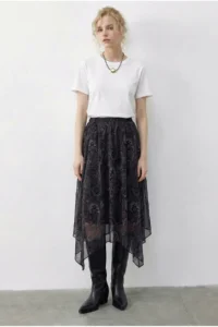 Bianco Lucci Women's Ethnic Patterned Asymmetric Cut Lined Skirt - Image 3