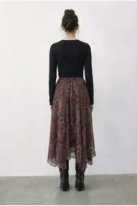 Bianco Lucci Women's Ethnic Patterned Asymmetric Cut Lined Skirt - Image 5