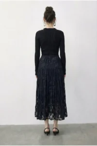 Bianco Lucci Women's Elastic Waist Self Patterned Lined Midi Skirt 355 - Image 5