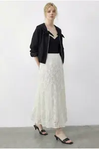 Bianco Lucci Women's Elastic Waist Self Patterned Lined Midi Skirt 355 - Image 3