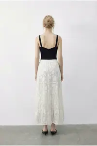 Bianco Lucci Women's Elastic Waist Self Patterned Lined Midi Skirt 355 - Image 5
