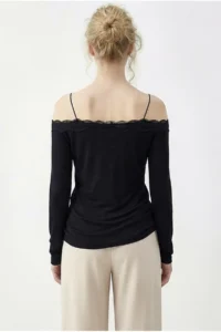 Bianco Lucci Women's Strappy Lace Detailed Madonna Collar Blouse 1064 - Image 5