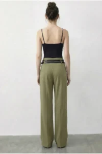 Bianco Lucci Women's Double Belt Detailed Pocket High Waist Palazzo Trousers 347 - Image 5