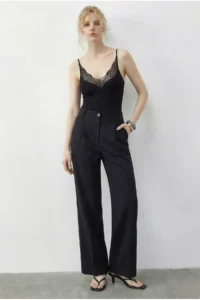Bianco Lucci Women's Elastic Back High Waist Wide Leg Pleated Palazzo Trousers 801