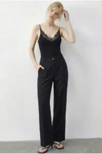 Bianco Lucci Women's Elastic Back High Waist Wide Leg Pleated Palazzo Trousers 801 - Image 2