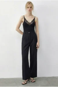 Bianco Lucci Women's Elastic Back High Waist Wide Leg Pleated Palazzo Trousers 801 - Image 3