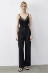 Bianco Lucci Women's Elastic Back High Waist Wide Leg Pleated Palazzo Trousers 801 - Image 4