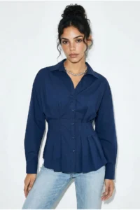Bianco Lucci Women's Pleated Poplin Shirt 343 - Image 2