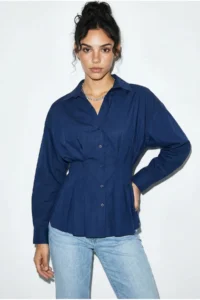 Bianco Lucci Women's Pleated Poplin Shirt 343 - Image 3