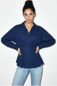 Bianco Lucci Women's Pleated Poplin Shirt 343 - Image 4