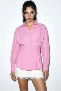 Bianco Lucci Women's Pleated Poplin Shirt 343