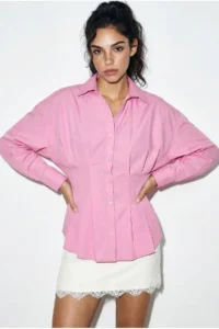 Bianco Lucci Women's Pleated Poplin Shirt 343 - Image 2